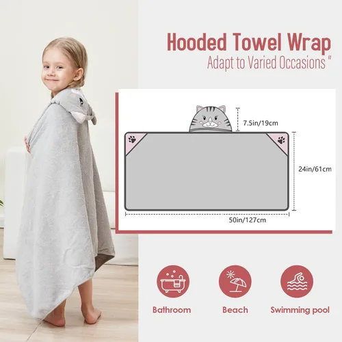 Miniatura 4 de Style Quarters - Toalla de baño con capucha 100 % algodón para niños, con bordado, grande de 50 x 24 pulgadas, toalla de playa de rizo suave