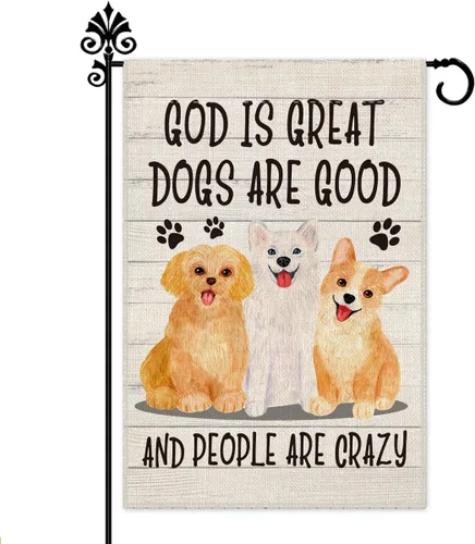 Miniatura 8 de Hafhue Bandera de jardín con la frase "Hope You Like Dogs", de doble cara, de 12 x 18 pulgadas, para decoración de patio o jardín, decoración