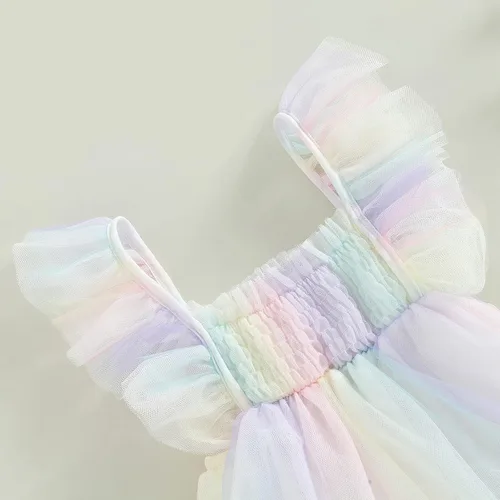 Miniatura 4 de Sasaerucure Traje de verano para bebé niña, sin mangas, mameluco de encaje tutú, mameluco de una pieza con volantes