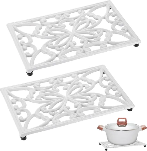 Miniatura 12 de Sumnacon 2 salvamanteles redondos de hierro fundido – Salvamanteles de hierro resistentes al calor de 8 pulgadas para platos calientes, tetera, Negro