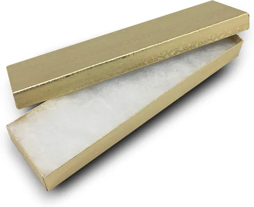 Miniatura 8 de TheDisplayGuys - Paquete de 25 Cajas de Regalo de Papel Cartón Kraft #82/Estuches para Joyas con Relleno de Algodón y Tapa - Lámina Dorada
