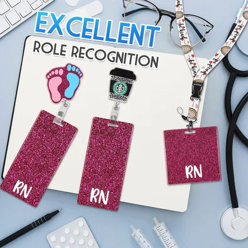 Miniatura 4 de Plifal RN Porta Insignia con Soporte de Tarjeta para Enfermera, Accesorios de Enfermería, Insignia de Enfermera Registrada con Purpurina Rosa ROSA