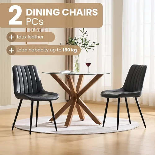 Miniatura 3 de CLIPOP Juego de 2 sillas de comedor, sillas de comedor de piel sintética con asiento tapizado, cojín cómodo con respaldo alto, patas de metal, silla