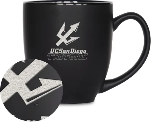 Miniatura 417 de Rico Industries - Taza de cerámica mate negra con grabado láser estándar de 15oz para NCAA (escuelas T & U) - Para bebidas calientes o frías