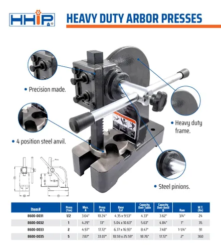 Miniatura 3 de HHIP - Prensa de husillo de servicio pesado ABS Import 8600-0032, capacidad de 1 tonelada, altura máxima de 5.63 pulgadas (paquete de 1)