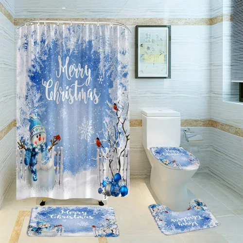 Miniatura 20 de Cortina de ducha de ciervos de Navidad, bosque nevado, ciervos, granja, renos, naturaleza, nevado, paisaje, tela, juego de cortinas de baño