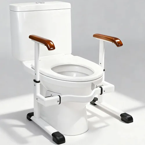 Rieles de seguridad para inodoro elegibles para personas mayores con asas de madera maciza, altura y ancho ajustables, marco de seguridad de inodoro