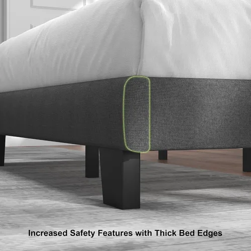 Miniatura 8 de Feonase - Base de cama de tamaño individual con plataforma tapizada, base de cama tapizada con respaldo abatible, listones de madera maciza y Gris
