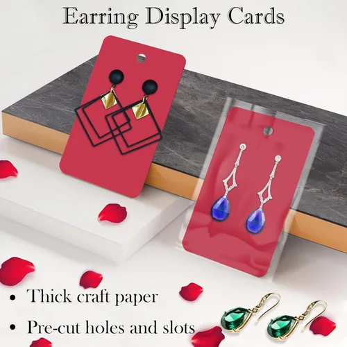 Miniatura 4 de Twavang Juego de portatarjetas para aretes, 100 tarjetas de exhibición de aretes de papel kraft, 100 pares transparentes de aretes con 100 bolsas