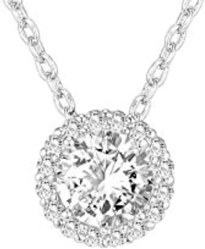Miniatura 3 de PAVOI 14K Gold Plated Post Faux Diamond Round Solitaire Pendant Halo Necklace Gold Necklace for Women Slider Adjustable