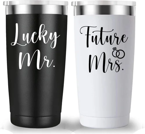 Mamihlap Taza de viaje Lucky Mr Future Mrs - Taza de compromiso, boda, novia, novia, recién comprometida, regalos para parejas. Regalo de pareja