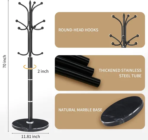 Miniatura 2 de Perchero de Metal con Soporte, Perchero Moderno Independiente con Base de Mármol Natural, Perchero y Árbol de Pasillo para Colgar en Entrada
