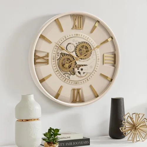 CLXEAST Relojes de pared modernos minimalistas de mediados de siglo, reloj de pared de 24 pulgadas con engranajes móviles, relojes de pared grandes
