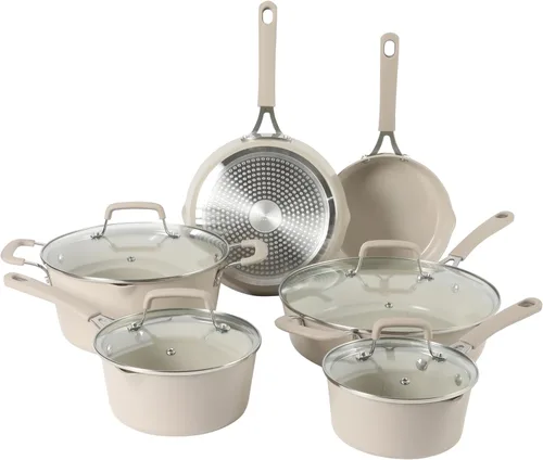 Miniatura 10 de Martha Stewart Heathland - Sartén de aluminio de 8 pulgadas, no tóxico, sartén antiadherente de cerámica de alta calidad, sartén para huevos de Lino