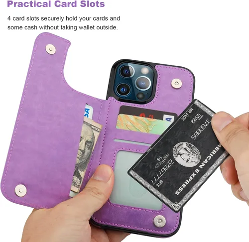 Miniatura 5 de Vaburs Funda compatible con iPhone 13 Pro Max con tarjetero y diseño de mandala en relieve, de piel sintética, doble botones, a prueba de golpes