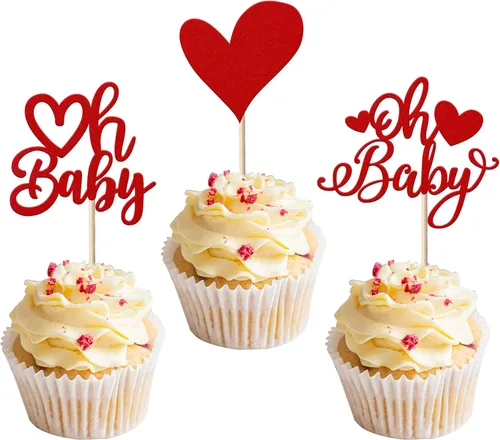 Miniatura 18 de Paquete de 24 adornos para cupcakes con purpurina en forma de corazón con temática de amor dulce, decoración de pasteles para el día de San