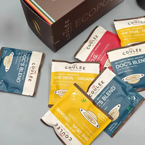 Miniatura 9 de Coulée EcoPour Coffee - Paquete variado de café para verter una sola porción, uso para acampar o viajar, compostable prellenado, todos los filtros