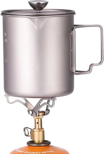 Miniatura 5 de LIXADA Cafetera de prensa francesa de titanio, 25.4 fl oz, resistente a la corrosión, mango plegable, olla de cocina para acampar al aire libre