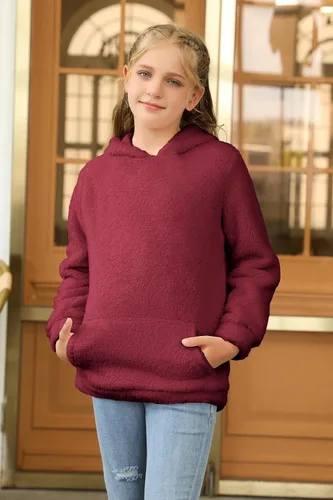Miniatura 5 de Haloumoning Sudadera con capucha de forro polar mullido para niñas de 4 a 15 años
