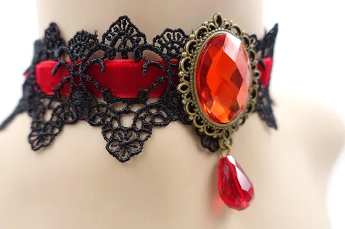 Miniatura 4 de ETERNITY J. - Gargantilla gótica retro hecha a mano de encaje, pulsera y colgante de cadena negro