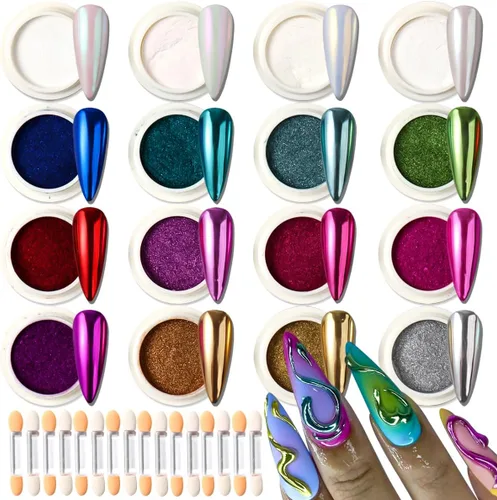 Miniatura 11 de Kit de 36 tarros de polvo de uñas cromado, espejo metálico, pigmento de polvo cromado para uñas de gel, juego de polvo holográfico con purpurina