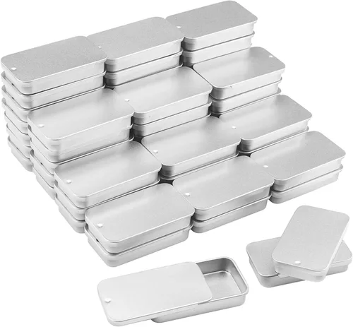 Miniatura 10 de GENHAKON 50 recipientes de lata de 2.36 x 1.3 x 0.43 pulgadas, caja de lata rectangular de metal con tapa deslizante para artículos pequeños, como