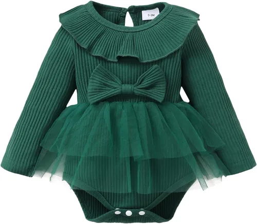 Miniatura 10 de OPAWO Vestido de bebé recién nacido, vestido de verano sin mangas, enterizo con cuello halter, vestido de tul de una pieza, 0-18 meses