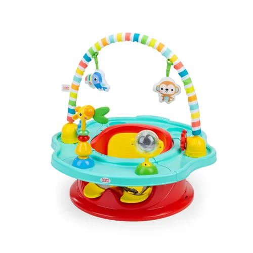 Bright Starts SuperSeat Playful Paradise 3 en 1, asiento de actividades para bebé con juguetes, bandeja para aperitivos, asiento elevador, bandeja
