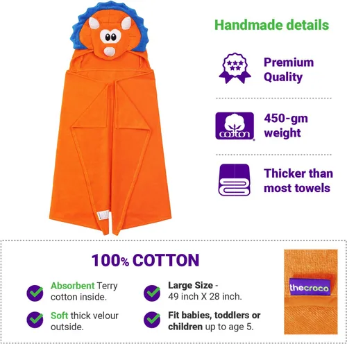 Miniatura 3 de Toallas con capucha prémium para niños, ultrasuaves y extra grandes (28 x 49 pulgadas), toalla de baño para niños 100% algodón con capucha, toallas