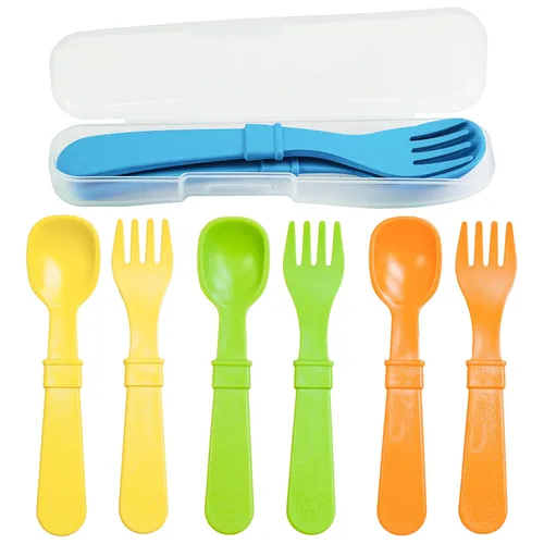 Miniatura 12 de Re-Play Juego de tenedores y cucharas para niños pequeños, juego de utensilios de 4 x 4 para niños, apto para lavavajillas y microondas, fabricado