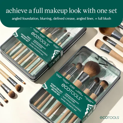 Miniatura 3 de EcoTools Juego de brochas de maquillaje para sombra de ojos, base, rubor y corrector con estuche de almacenamiento adicional, comienza el día