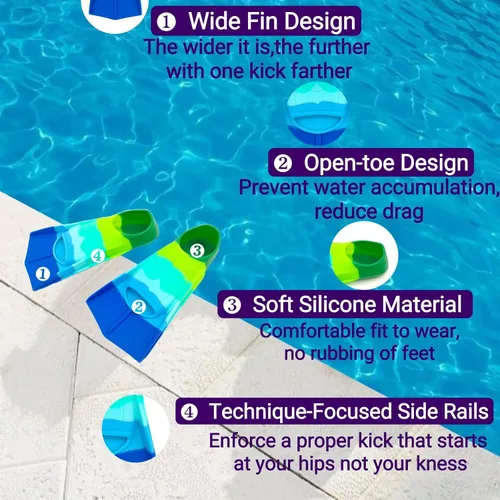 Miniatura 5 de Aletas de natación para niños, cómodas aletas de silicona para nadar y bucear, tamaño adecuado para principiantes, niños, niñas, niños y adultos