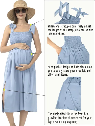 Miniatura 3 de Rnxrbb Vestido de maternidad de gasa con abertura y bolsillos, para verano, casual, sin mangas, fruncido, para embarazo, ropa para la playa