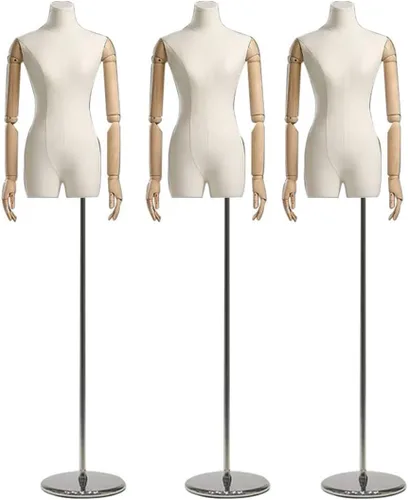 3Pcs Adjustable Dress Form Mannequin Torso Set with Wooden Arms, 59-86.6in Height, Detachable Head, Ideal for Clothing, Jewelry Display & Sewing,
