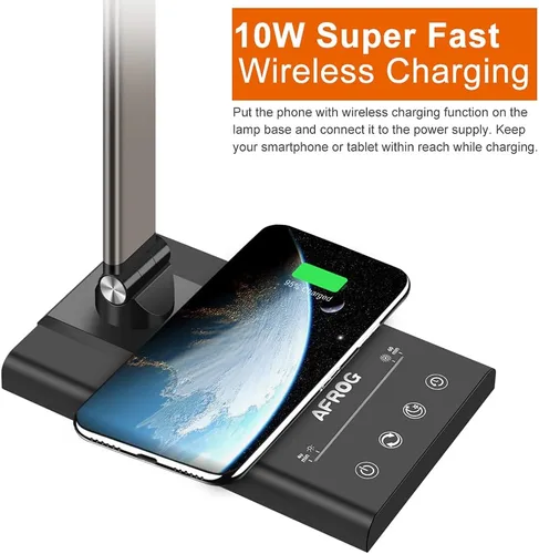 Miniatura 4 de AFROG - Lámpara de escritorio LED multifuncional de 5ª generación con cargador inalámbrico de carga rápida de 10 W, puerto de carga USB, 1800 lux