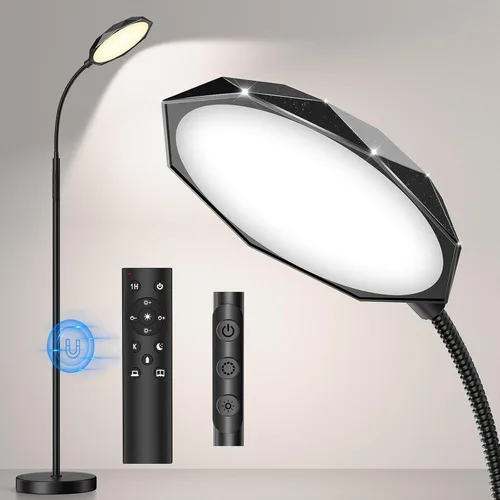 Miniatura 10 de Lámpara de pie PACOVY, lámparas de pie ajustables de altura para sala de estar dormitorio, lámpara de pie regulable de cuello de ganso súper