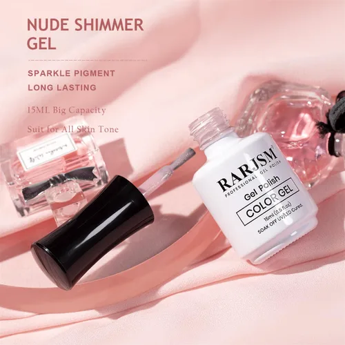 Miniatura 6 de RARJSM Esmalte de Uñas en Gel Rosa con Purpurina Nude, Rosa Brillante con Pigmento Dorado Brillante, Esmalte de Uñas en Gel Gelatinoso Transparente