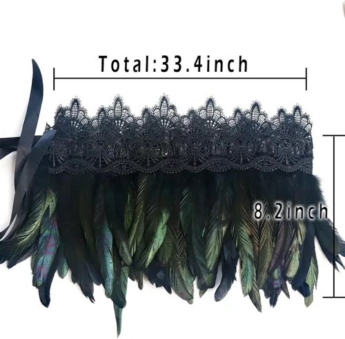 Miniatura 7 de L'VOW Abrigo de plumas negras para mujer, con cuello de encaje, para Halloween, para mujer