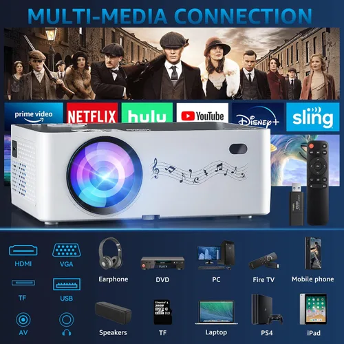 Miniatura 3 de Proyector Native 1080P con WIFI y Bluetooth, pericat 4K compatible con 230 ANSI Proyector de cine al aire libre con pantalla de 100 pulgadas