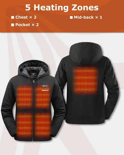 Miniatura 2 de Venustas 12V Men's Dual-Control Heated Canvas Jacket with Battery, Winter Heated Work Jacket, Electirc Heated Hoodie Jacket