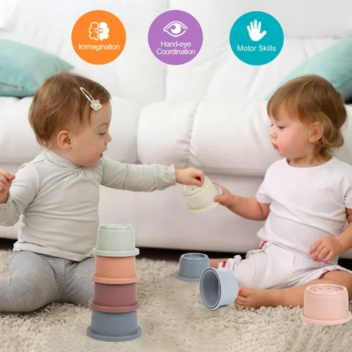 Miniatura 7 de Vasos apilables para bebés, juguete de baño Montessori para niños pequeños de 1 a 3 años, 8 vasos apilables con números para bebés de 6 a 12 meses
