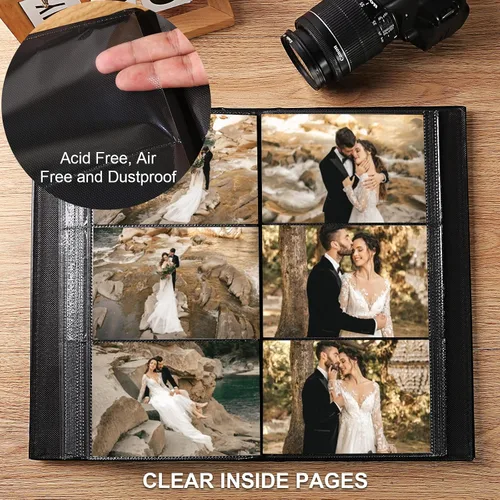 Miniatura 4 de Vienrose Álbum de fotos 4x6 300 fotos, cubierta de cuero, libro de fotos con 300 bolsillos horizontales, álbumes de fotos deslizables para bodas