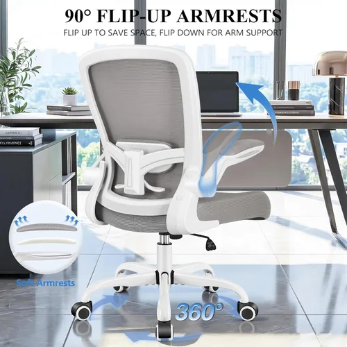 Miniatura 8 de FelixKing Silla de oficina, silla de escritorio ergonómica, sillas de malla transpirable, respaldo alto, soporte lumbar ajustable, reposabrazos Gris