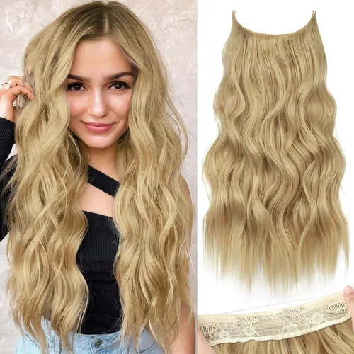 Miniatura 31 de KooKaStyle - Extensiones de cabello con hilo invisible, diadema transparente, ajustables, 4 clips fijadores, cabello largo y ondulado de 12