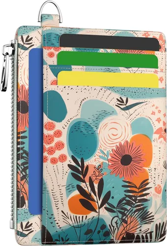 Miniatura 10 de Hancynir Cartera delgada para mujer con soporte para tarjetas de crédito RFID, pequeña mini funda para tarjetas con bolsillo frontal de PU, cartera