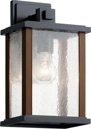 Kichler Marimount - Lámpara de pared para exteriores de 12.75 pulgadas en color negro, aplique de pared exterior de 1 luz con vidrio acanalado