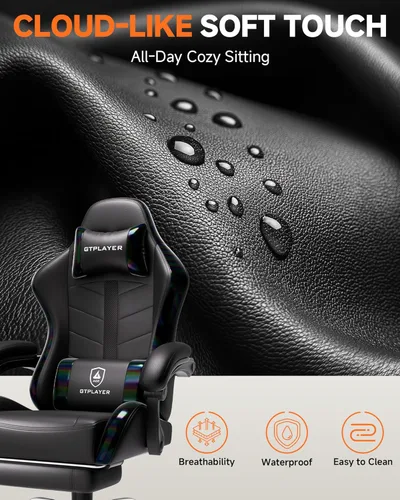 Miniatura 8 de GTPLAYER - Silla de juegos con reposapiés, silla de juegos de computadora para adultos, silla de jugadores de altura ajustable con reclinación