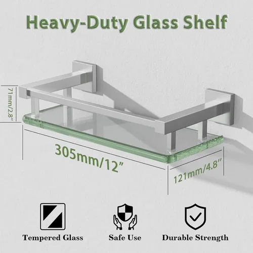Miniatura 3 de Estantes de vidrio Alise para pared de baño, estante de baño de vidrio templado montado en la pared, estantes flotantes modernos que ahorran espacio