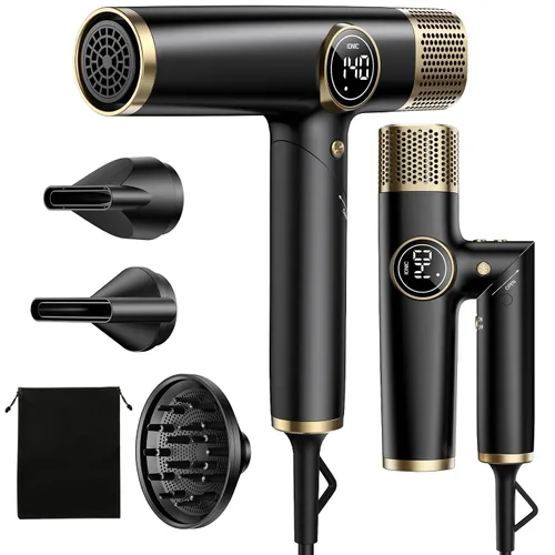 Secador de pelo de viaje de doble voltaje con difusor, secador iónico profesional de alta velocidad de 1900 W para secado rápido, ligero, sin daños