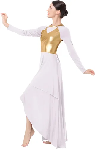 Miniatura 3 de ODASDO Vestidos de baile de alabanza para mujer, disfraz de danza lírica, vestido de iglesia de adoración litúrgica, dobladillo asimétrico, vestido
